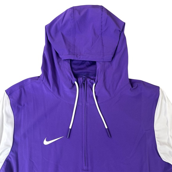 Nike Pregame 1/4 Zip Coaches Player Jacket Mens Large Purple Dri-Fit Hood NEW - Picture 3 of 5